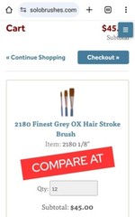 SOLO HORTON 2180 Finest Grey Ox Hair Stroke Brush 1 Dozen 1/8 in size.