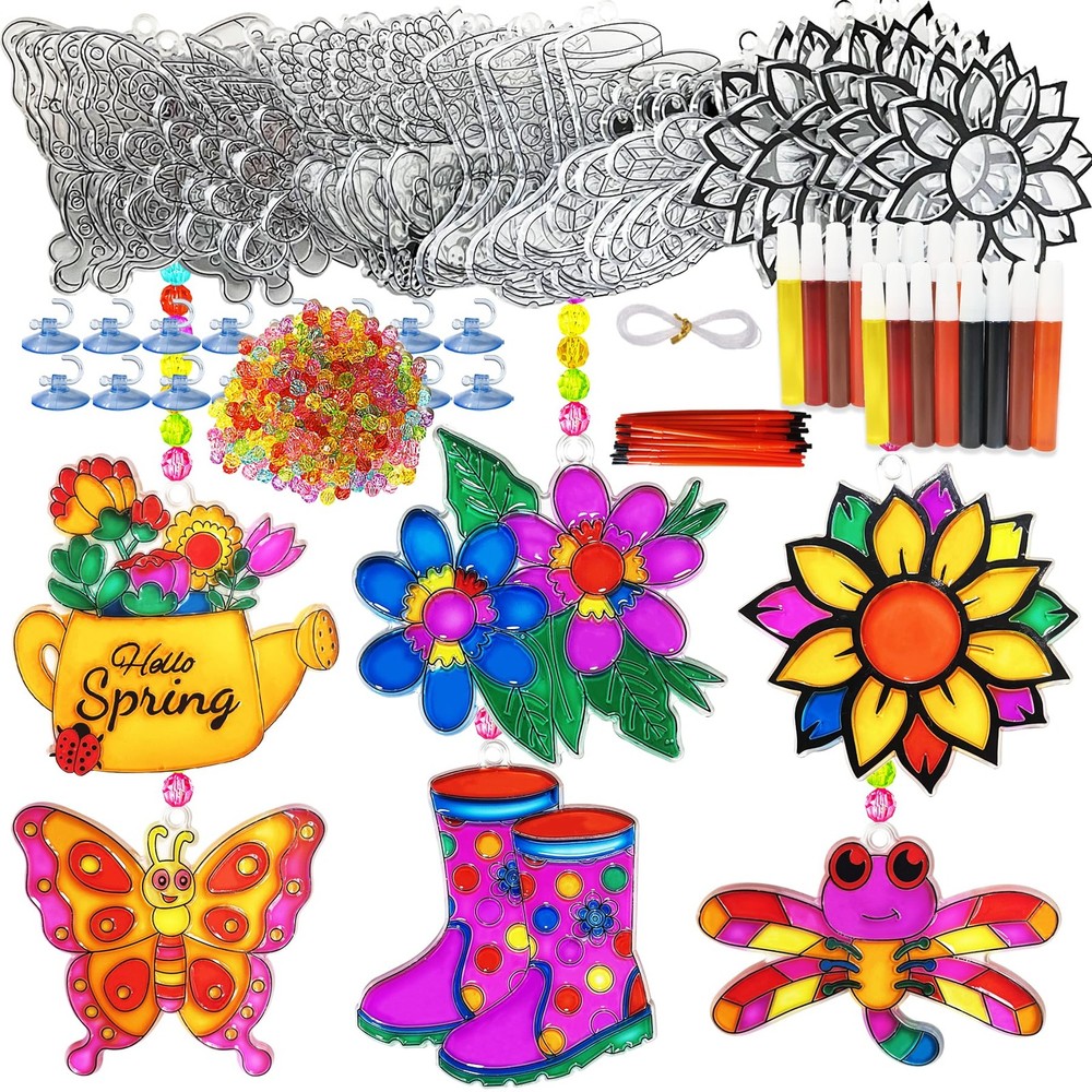30 Sets Spring Flower Suncatcher Craft Kit Butterfly Sun Catcher DIY Window P…