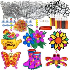 30 Sets Spring Flower Suncatcher Craft Kit Butterfly Sun Catcher DIY Window P…