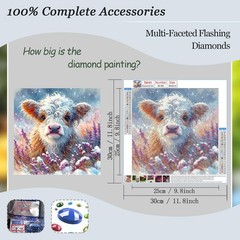 Aicomeon Cow Diamond Art Kits for Adults – Round 12×12 inches, Multicolored