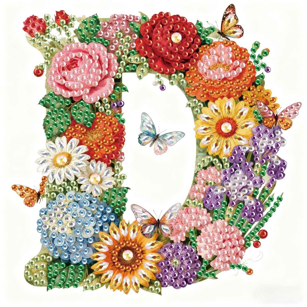 5D DIY Diamond Painting Kit Letter D Full Drill Art Wall Decor Gift 12×12 In