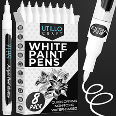 White Paint Pen (8-Pack) for Rock Painting, Wood, Glass, Tire, Canvas, Metal, Fa