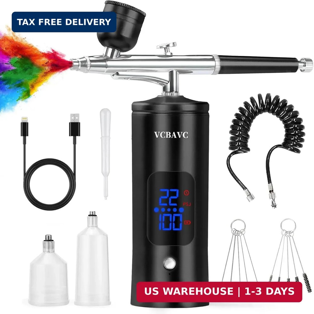 Airbrush Kit with Compressor, 48PSI Cordless Air Brush Set with 0.3mm Nozzle, Re