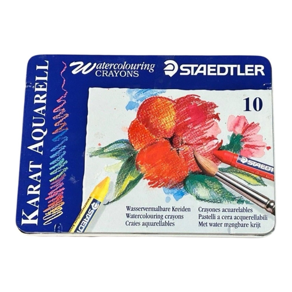 Staedtler Karat Aquarell Water Coloring Crayons 10 Piece Set In Metal Case