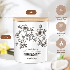 Deluxe Scented Candle for Women & Men, Vanilla Coconut Soy Wax 8 Oz, White