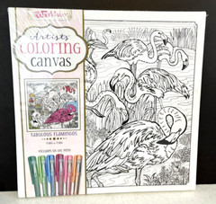 Art Maker~Artists’ Coloring Canvas “Fabulous Flamingos” ~Includes 6 Gel Pens~New