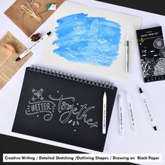 HNIHUY White Ink Pens, Fine Point White Gel Pens, Brush Tip Acrylic Markers, Dua