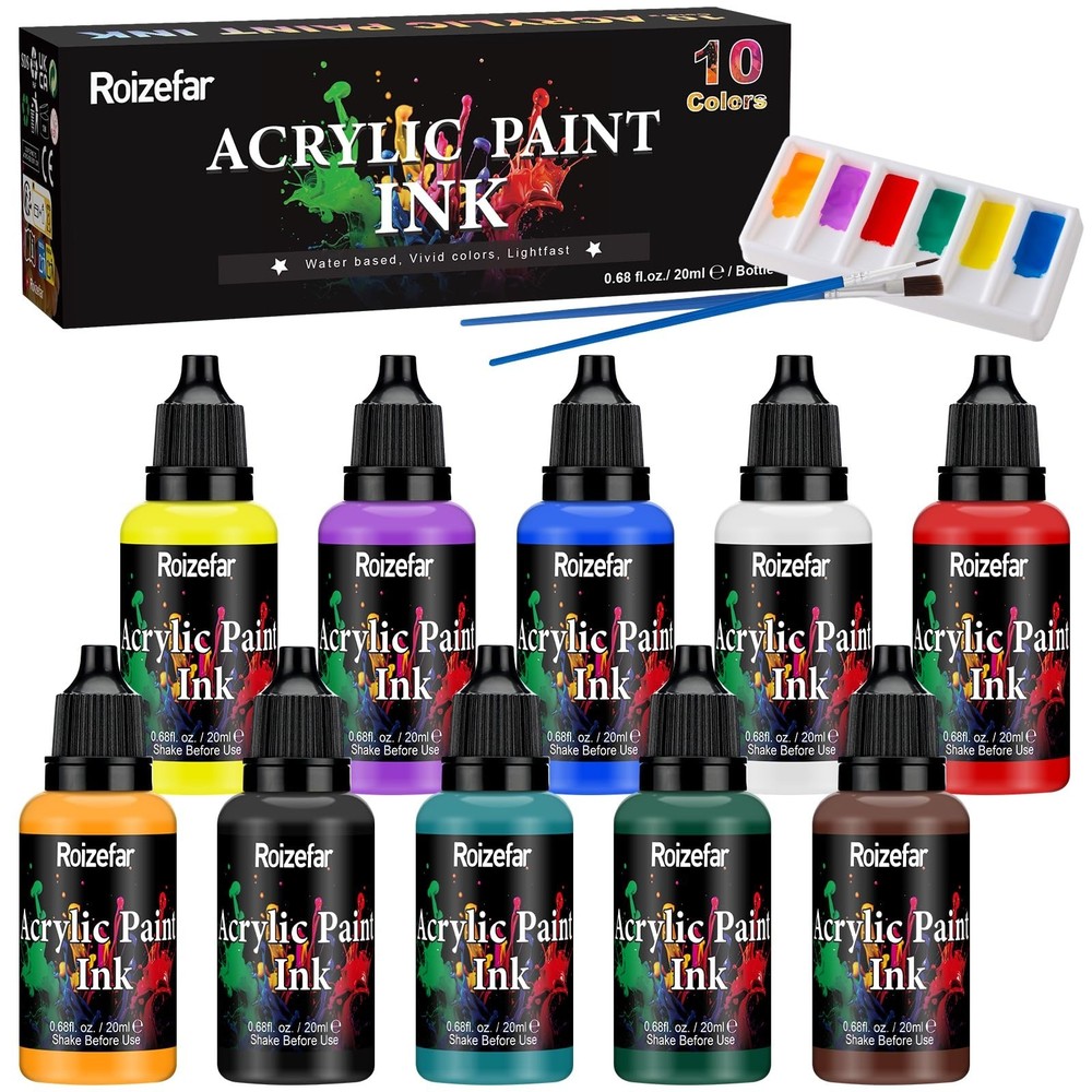 Roizefar Acrylic Drawing Ink Set, 10 x 20ml (0.68 fl.oz), Liquid Acrylic Pain…
