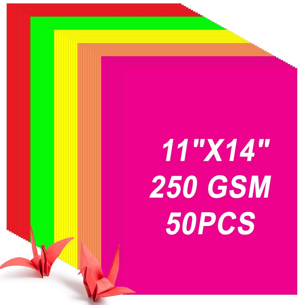 50 Sheets 11×14 Inch Neon Poster Board Cardstock Paper for School Craft Drawing