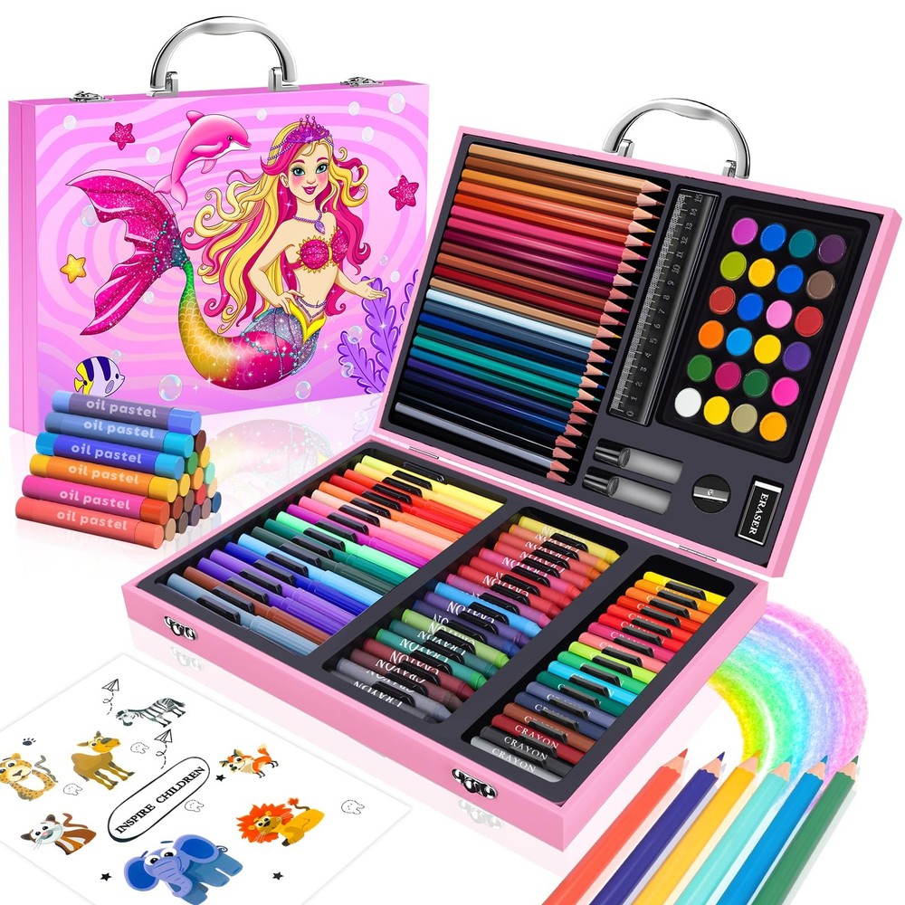 Art Supplies Kit for Ages 4-12,Mermaid Art Case Coloring Set,Drawing Kits wit…