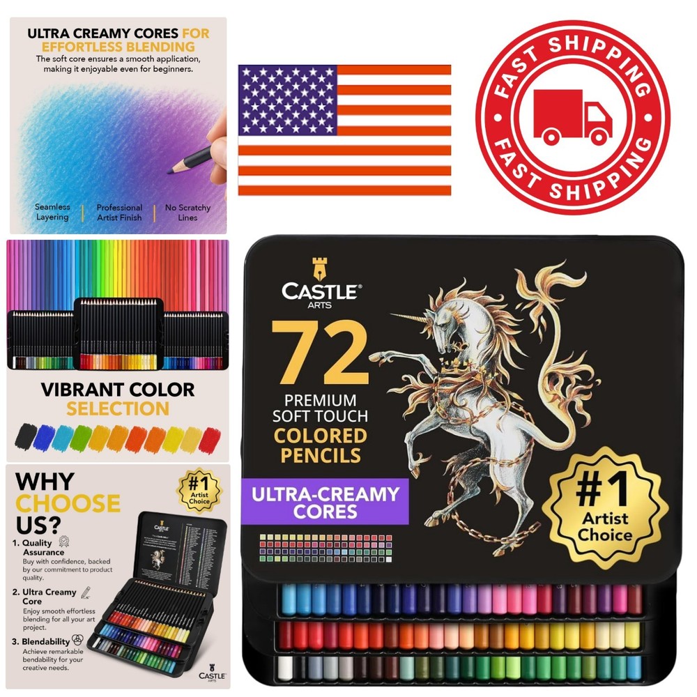 Soft Core Colored Pencils Set of 72 for Blending and Layering Techniques