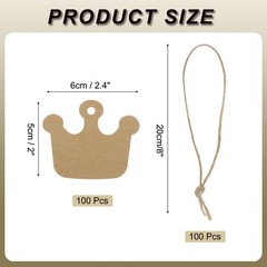 100Pcs Kraft Paper Gift Tags with String,2.4×2 Inch Crown Paper Labels Brown