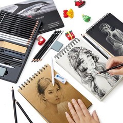 PANDAFLY 24 Piece Charcoal Drawing Set, Black & 1 Count (Pack of 24),