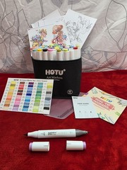 HOTU 50 Colors Dual Tip Art Markers Brush & Fine Multicolor Set with Case