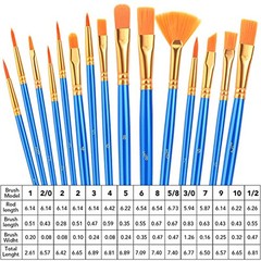 Acrylic Paint Brush Set, 15 pcs Nylon Hair Paint Brushes for All A-15pcs Blue