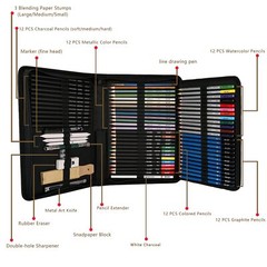 72PCS Drawing Supplies Set Sketching Art Kit Colored Pencils Sketchpad Pro