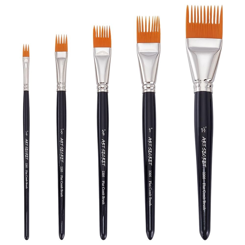 5 PCS Comb Artist Brushes Set Flat Brush for Acrylic Oil Watercolor 5 Sizes