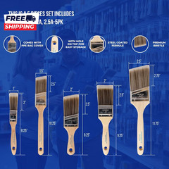Paint Brushes 5-Piece Paint Brush Set Flat & Angle Brushes Walls Trim Cabinets