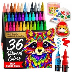 Acrylic Paint Markers – Paint Pens for Drawing, Brush + Fine 36 Multicolor