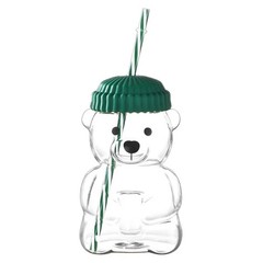 1 PCS 20 OZ Green Little Bear Glass Straw Cup High Borosilicate Heat-resistant G