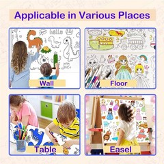 2 Pack Coloring Paper Rolls for Kids, Sticky Large Children Drawing Paper Roll,