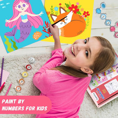 Kids Paint by Number Kits Including 6 Pre-Drawn Canvas for Painting, 6 Brushes 1