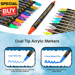 24 Colors Dual Tip Acrylic Paint Pens Markers, Premium Acrylic Paint Pens for Wo