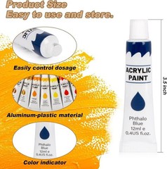 Acrylic Paint Set, 24 Colors 0.4 Oz/bottle with 12 Art Brushes, Art Supplies