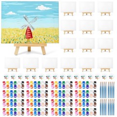16 Pack 8x10in Canvas Painting Kit, Canvases Board & Easel & Acrylic Paint Se…