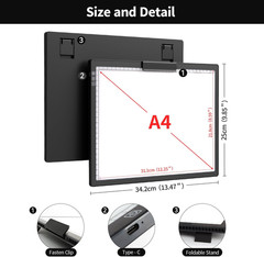 Rechargeable A4 Light Box,Led Light Pad with Built-In Stand & Clip,6 Levels of B