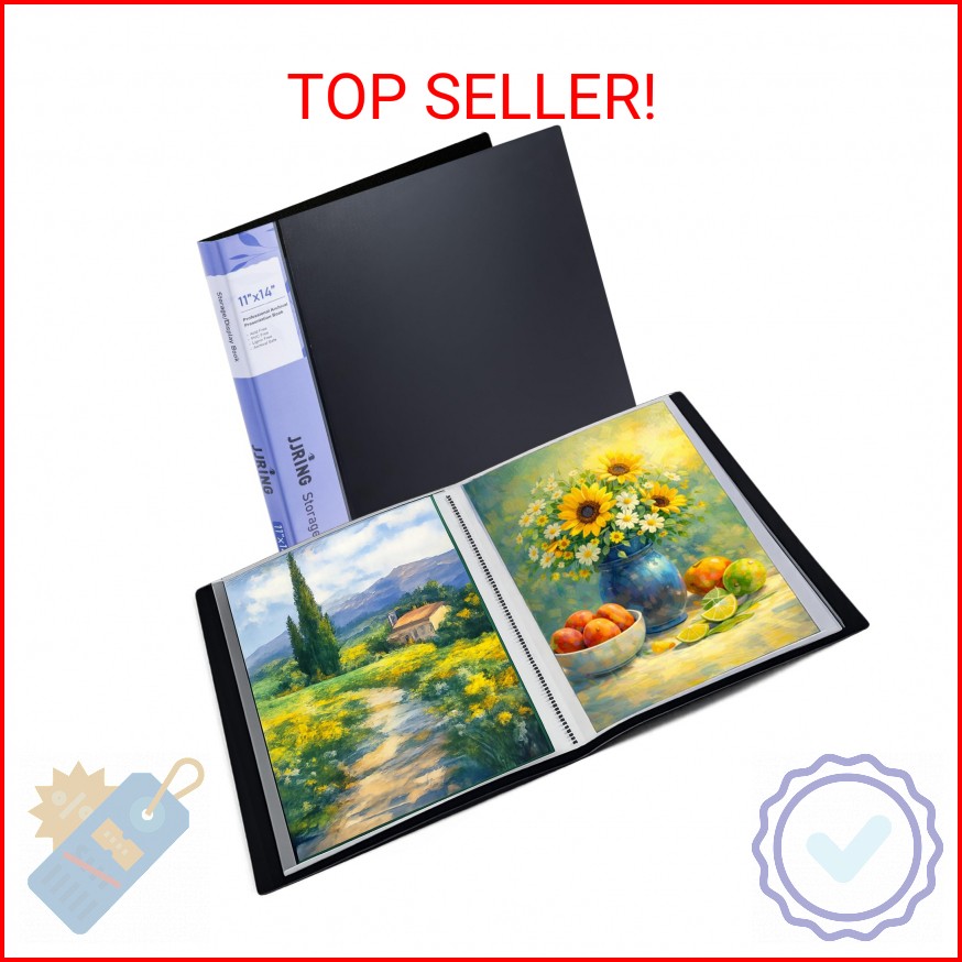 JJRING 11×14 Art Portfolio Folder with Plastic Sleeves, 24-Pocket Portfolio Bind