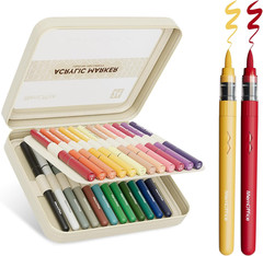 Direct Liquid Acrylic Paint Markers, 24 Colors Brush Tip Pens with Carrying Case