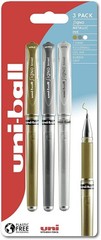 Uni-ball Signo Metallic Gel Pens Pack of 3, Gold, Silver & White