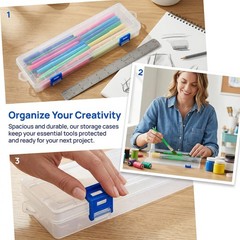8 Pack Plastic Paint Brush Holder, 13″ Long Translucent Pens Pencils Case wit…