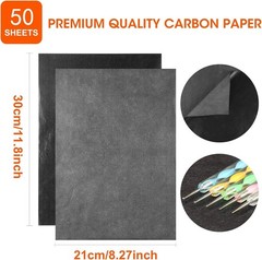 50 Sheets Carbon Paper Black Graphite Paper Transfer Tracing Paper and 5 Pieces