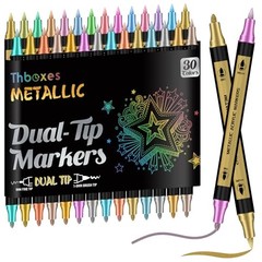 Colors Metallic Marker Pens, Dual Tip Acrylic Paint 30 Metallic Multicolor