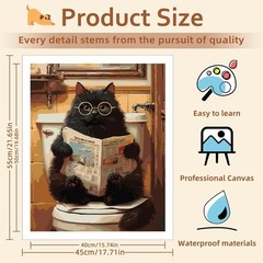 Cat Paint by Numbers Kit for Adults Beginners, Bathroom Paint by Numbers, Adult