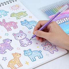 18 Colors Glitter Gel Pens Set with A5 Sketchbook (50 Sheets 120Gsm) | Sparkling