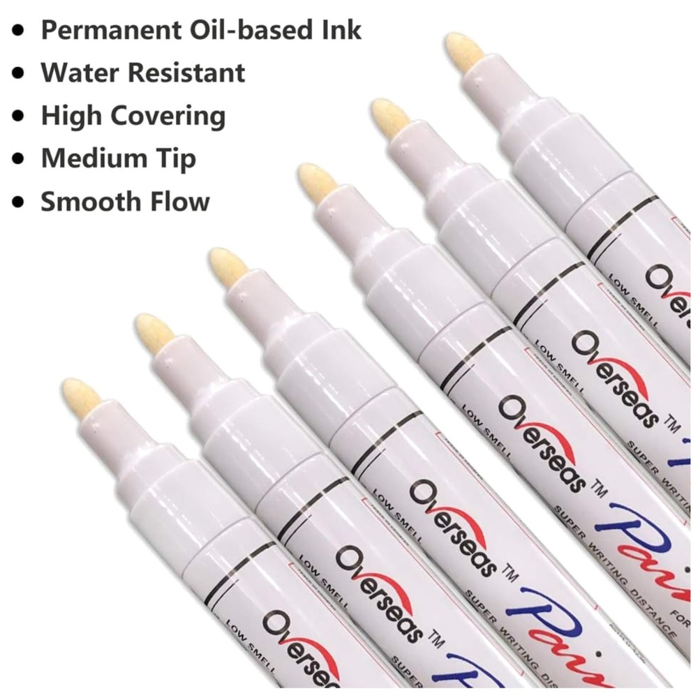 White Oil Based Paint Pen Set – 6 Pack Waterproof Markers
