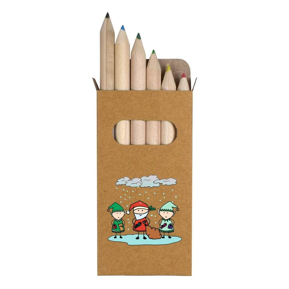 6 x ‘Father Christmas And Elves With Presents’ Short Colour Pencils (PE00071182)