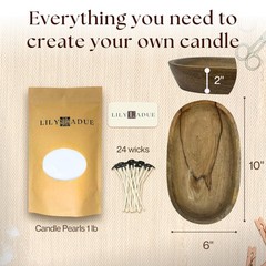 Sand Candle Kit 1Lb 16Oz Pearled Wax Wood Holder 24 Wicks LILY LADUE 1Lb 16Oz
