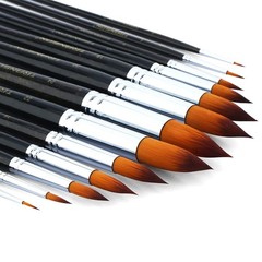 13pcs Round Paint Brush Set Synthetic Bristle Complete Round Brush Set for Wa…
