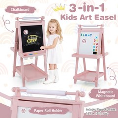 3-In-1 Kids Art Easel with Magnetic White Board, Chalkboard, Paper Roll & Holder