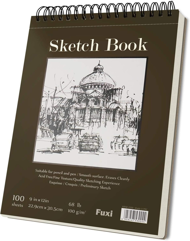 Fuxi 9″ X 12″ Sketch Book, Top Spiral Bound Sketch Pad, 1 Pack 100 Sheets 68Lb/1