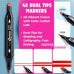 Dual Tip Markers Set 48 Colors With Colorless Blender Ideal for Coloring, Dra…