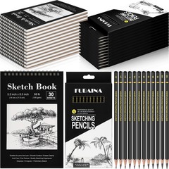 24 Pcs Top Spiral Bound Sketch Pad with Drawing Pencils Set, 5.5 x 8.5 Inch S…