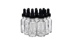 Clear Boston Round Glass bottles Black Dropper Cap 1 oz / 30 ml 12 Pack