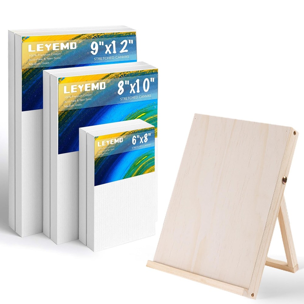 LEYEMO 6 Pack Canvas with Tabletop Easel, Art 6×8, 8×10, 9×12 inches, White