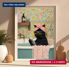 Canrichshop Black Cat Adult Paint by Number,Funny Bathing Cat Adults’ Paint-by-N