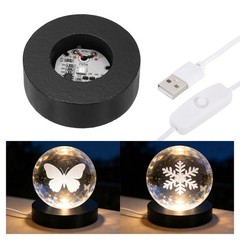 LED Light Base, 2.36″ Black Wood LED Light Stand for Crystal, 7 Color Light